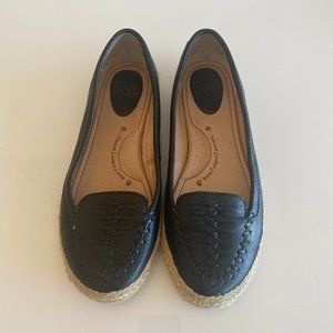 Sofft Malia Leather Espadrille Slip On Flats Black Size 8
